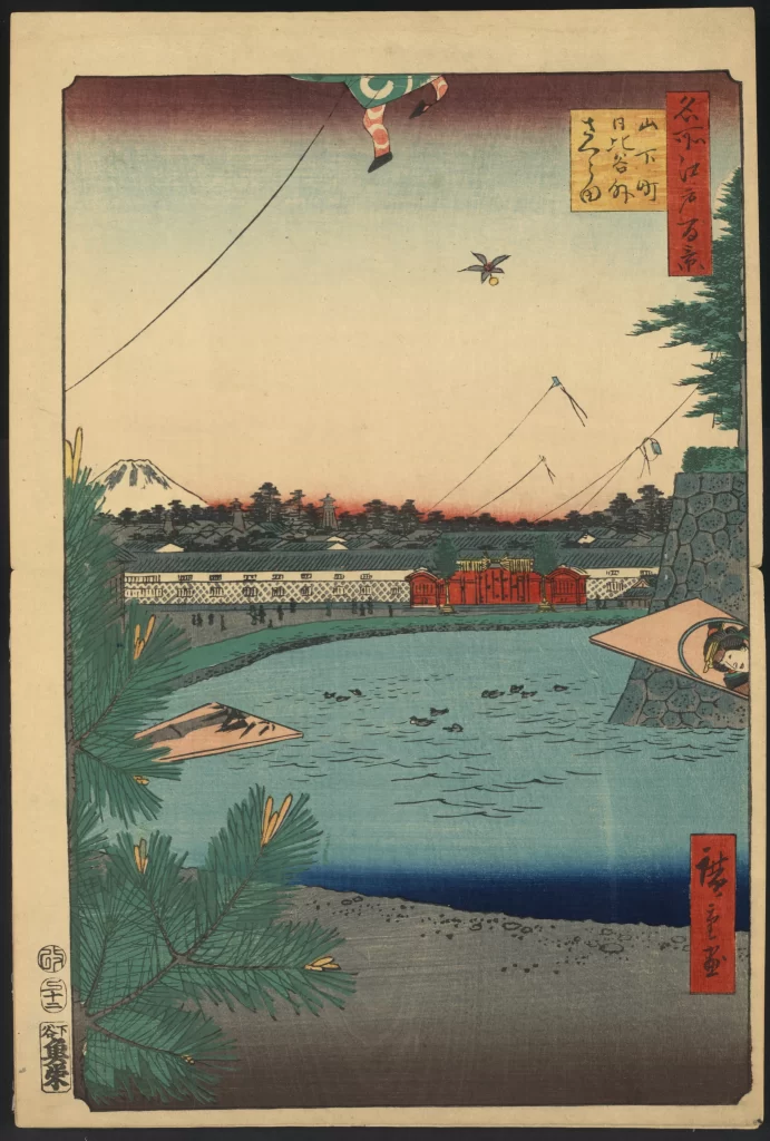 Kite Mount Fuji Pond Ducks Traditional Architecture Nature