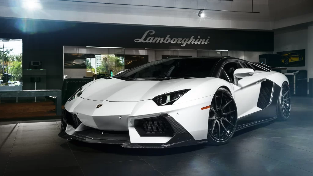 Lamborghini sports car showroom luxury design wheels