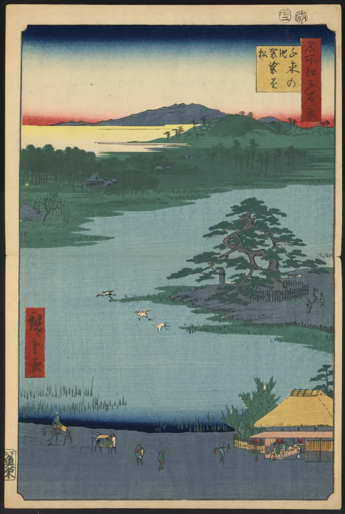 Landscape River Trees Birds People Traditional Buildings