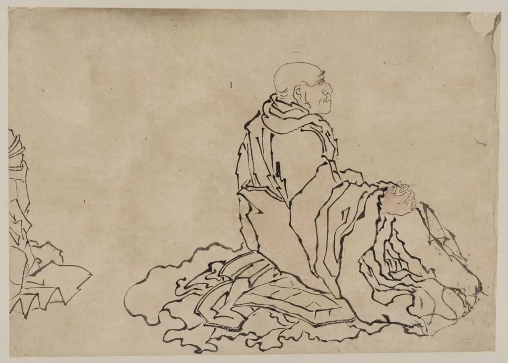 Line Drawing Seated Figure Robe Contemplation Minimalistic