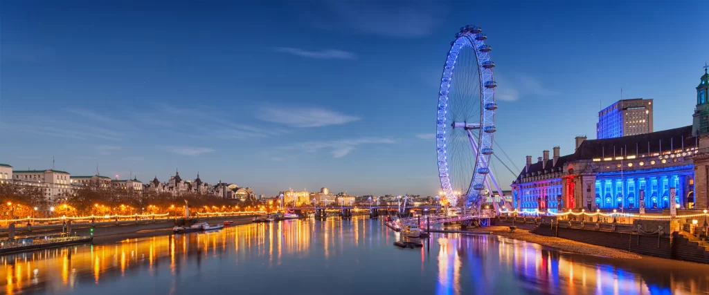 London Eye River Thames Cityscape Evening Reflections Lights