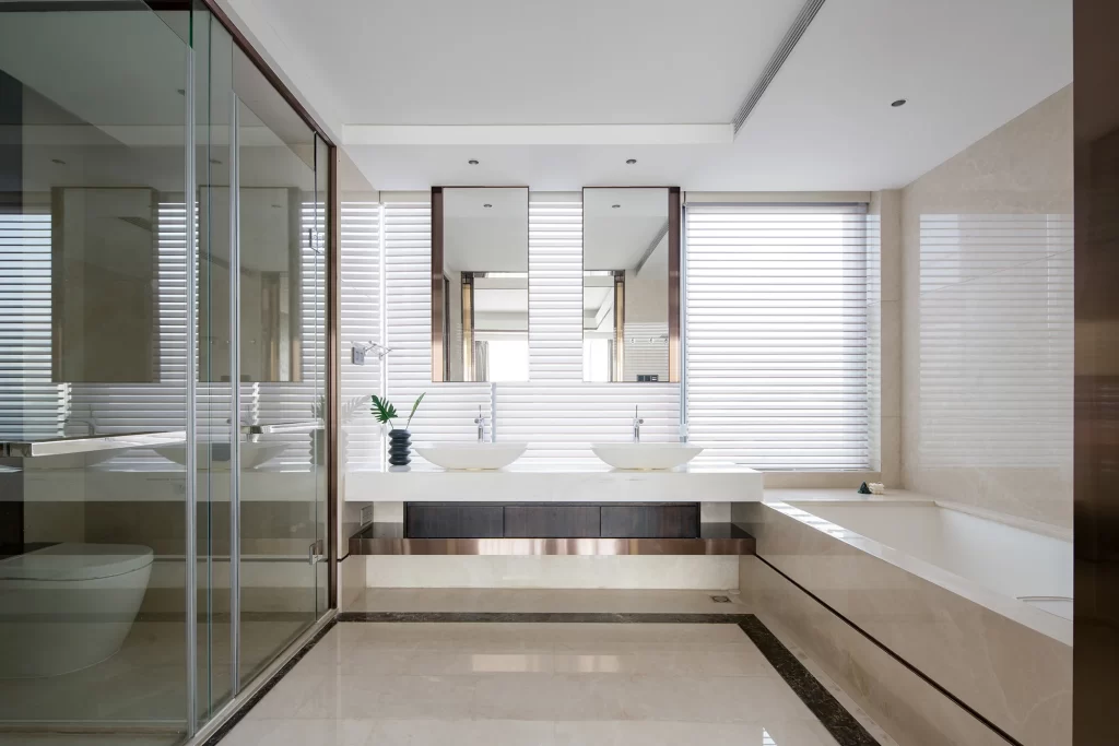 Luxury Bathroom Double Vanity Beige Marble Contemporary