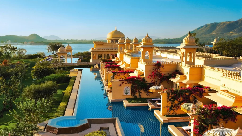 Luxury Resort Traditional Architecture Infinity Pool Lush Greenery Serene Landscape Tranquil Ambiance