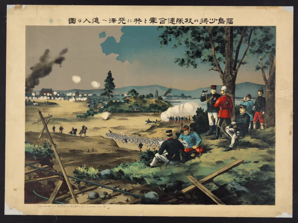 Military Officers Battlefield Smoke Traditional Attire Artillery Historical Scene