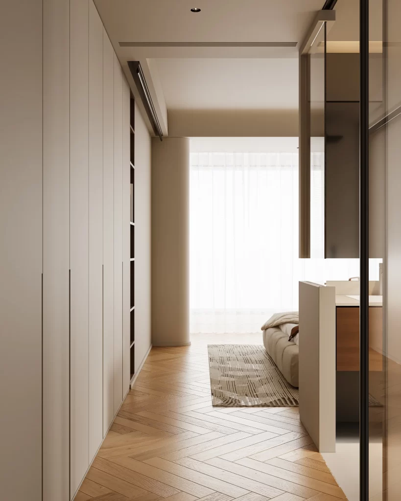 Minimalist Modern Bedroom Wooden Floor Natural Light Serene