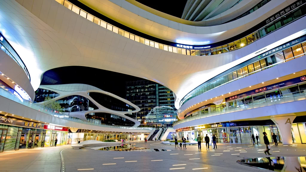 Modern Architecture Shopping Mall Illumination Glass Facade Urban