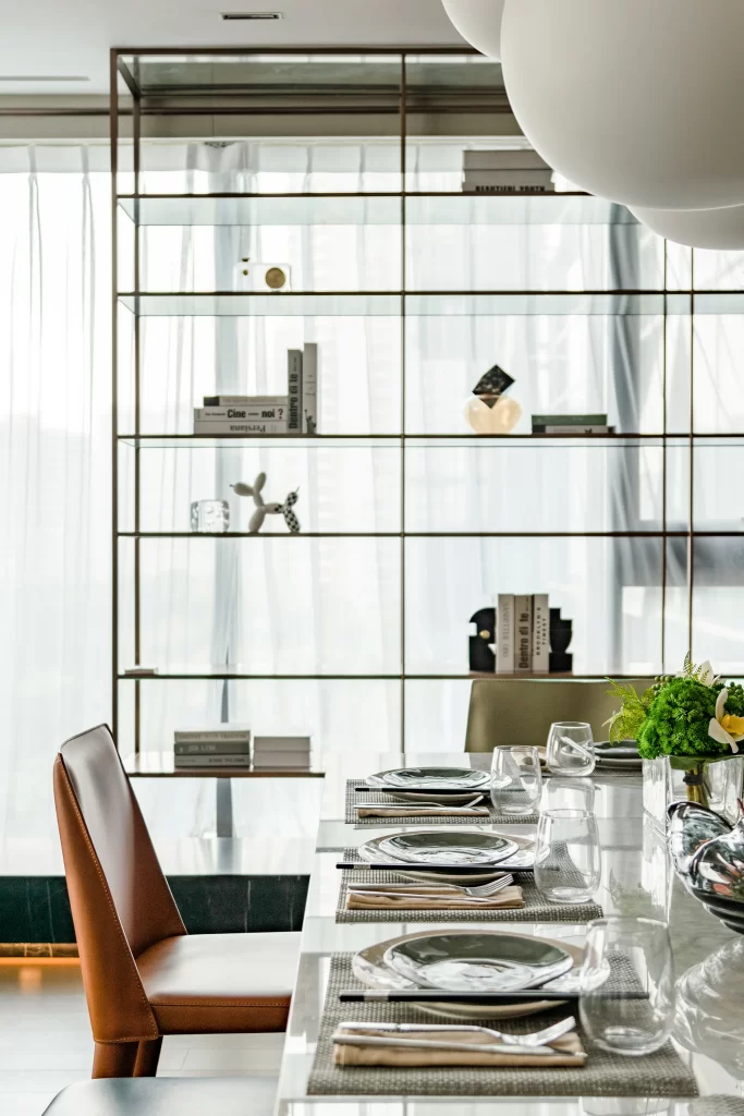 Modern Dining Room Brown Leather Chair White Table