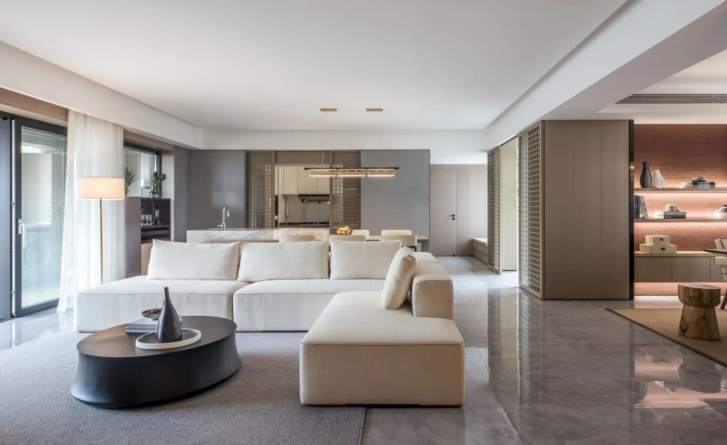 Modern Living Room Minimalist Neutral Tones Comfortable Spacious Contemporary