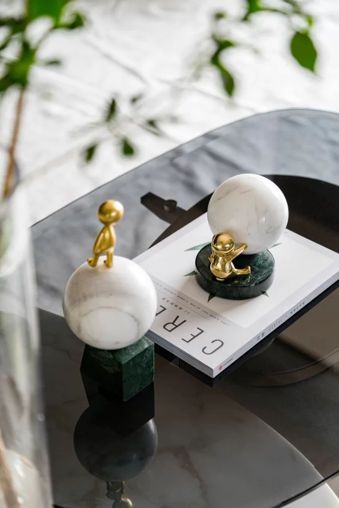 Modern Minimalist Room Black Table White Marble Gold Figures