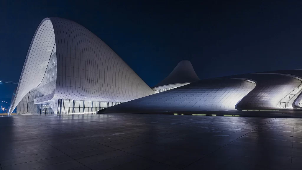 Modern Architecture Futuristic Night Illuminated Sleek Contemporary