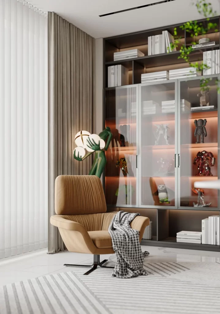 Modern armchair beige green minimalist