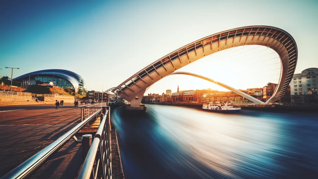 Modern Bridge Cityscape Sunset Water Architecture Urban