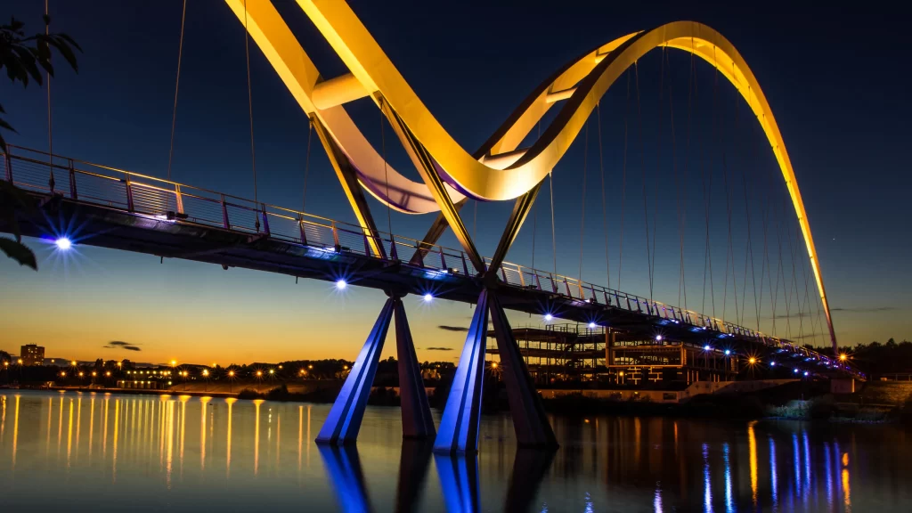 Modern Bridge Twilight Reflection Lights Architecture Water