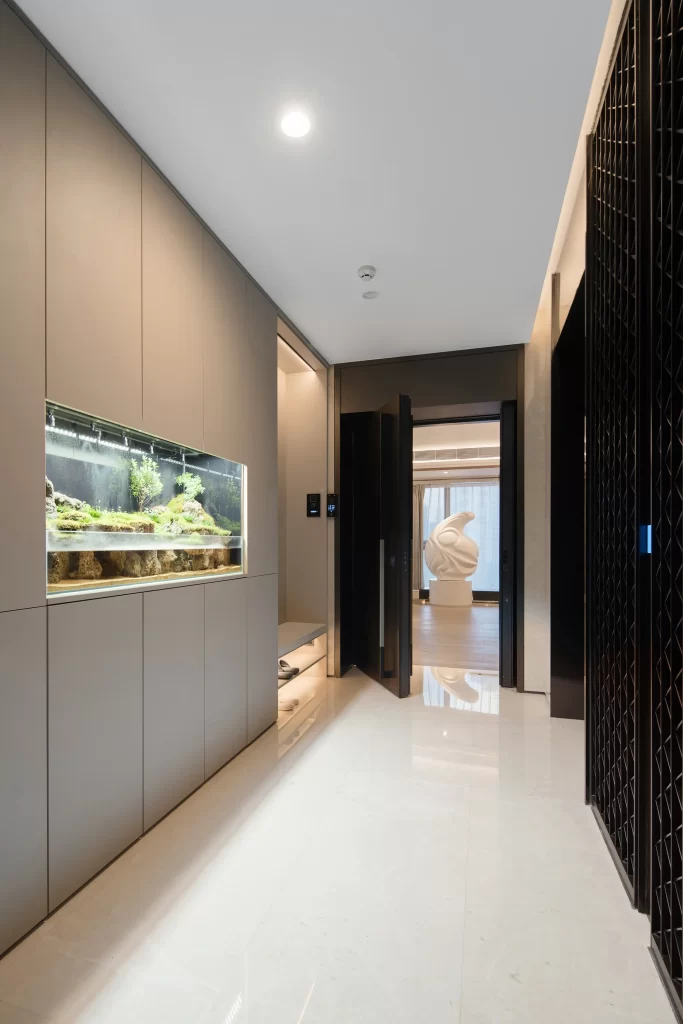 Modern minimalist neutral tones sleek contemporary.