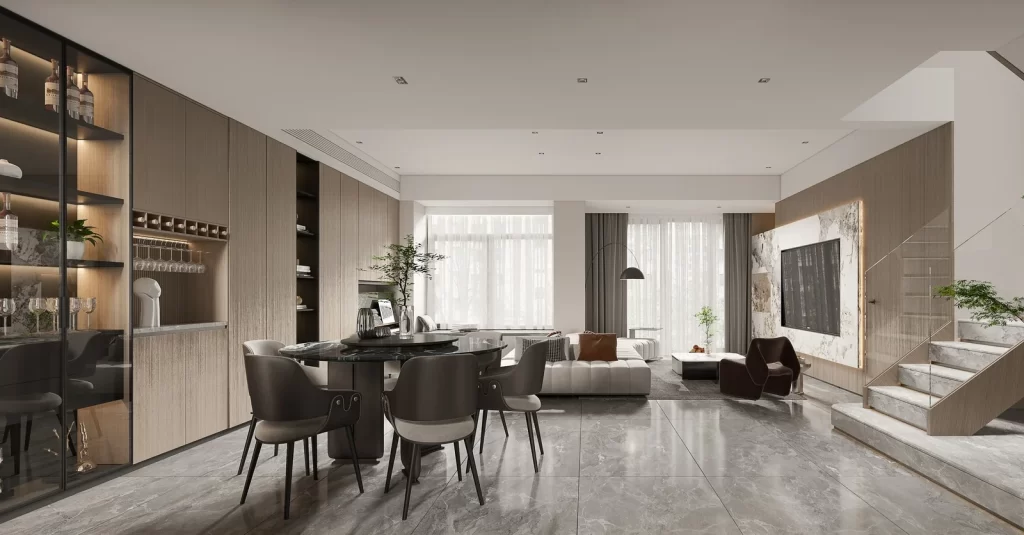 Modern minimalist neutral tones sleek design.