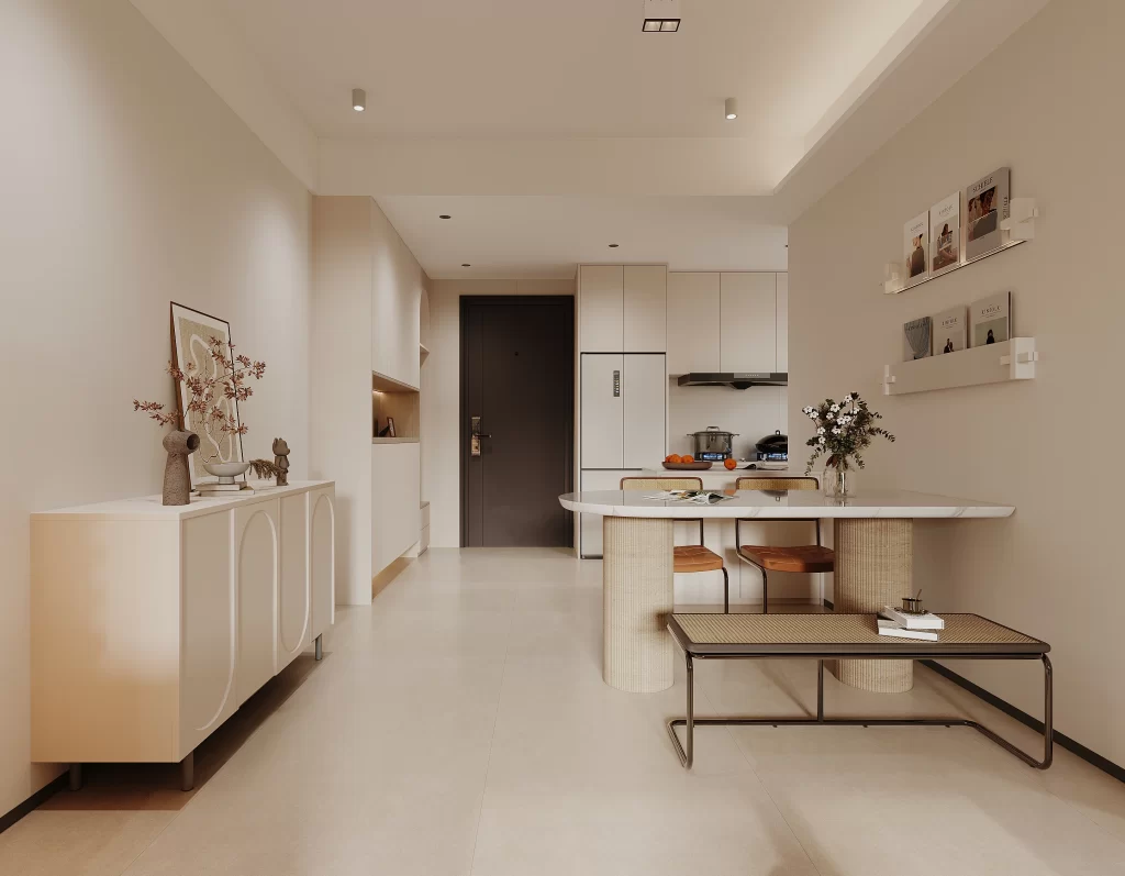 Modern minimalist neutral tones sleek design.