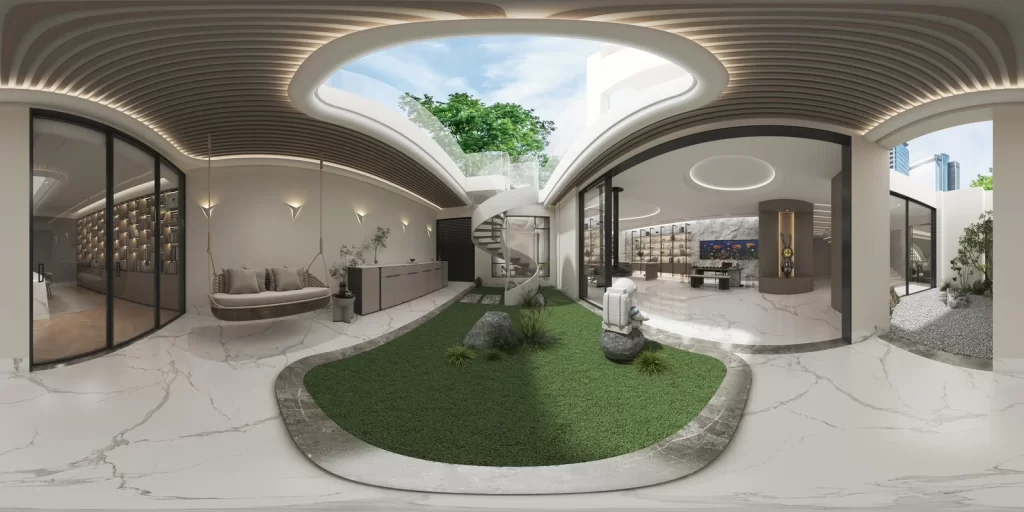 Modern minimalist white gray green natural.