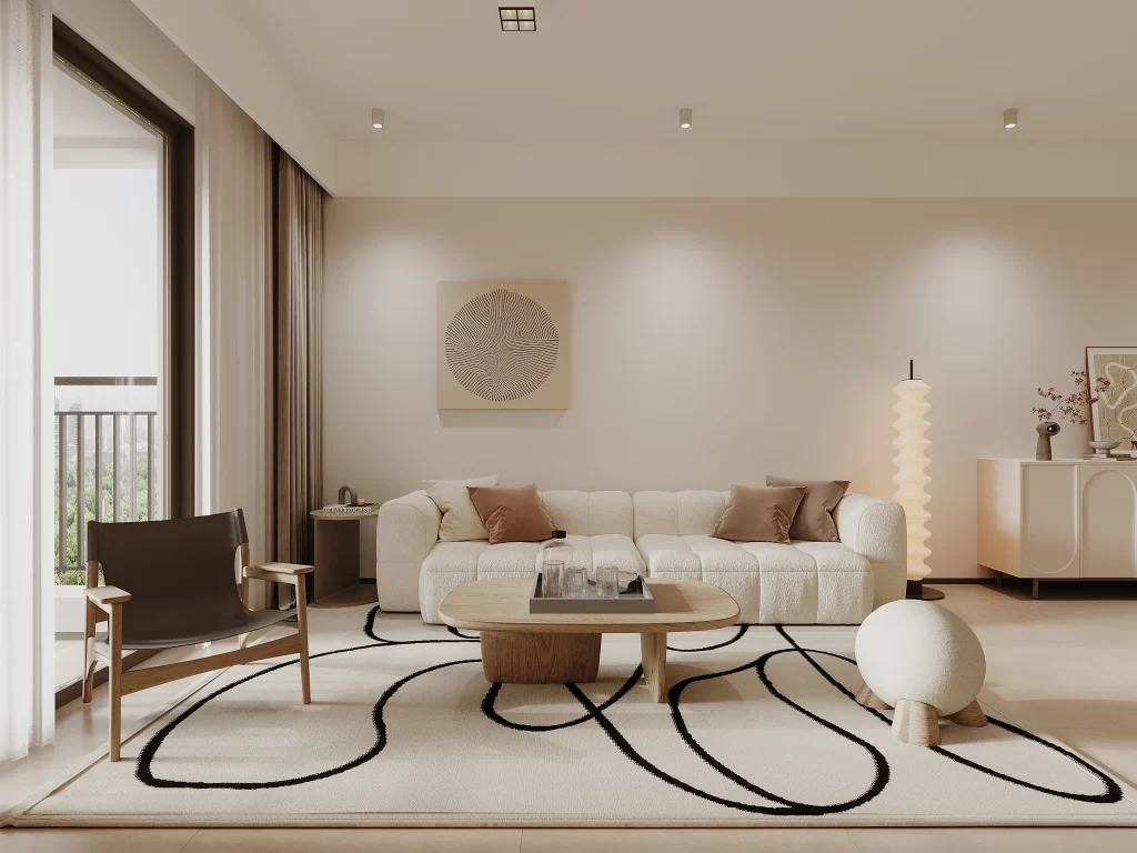 Modern sofa chair beige brown minimalist.