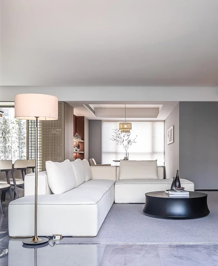 Modern sofa coffee table white gray minimalist.