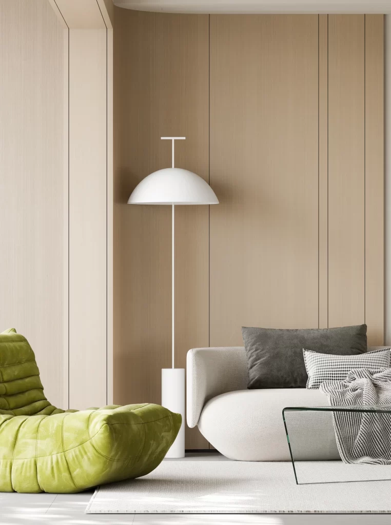 Modern sofa green chair beige gray minimalist.