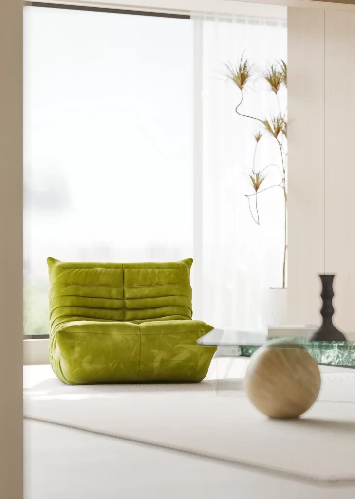 Modern sofa green white minimalist.