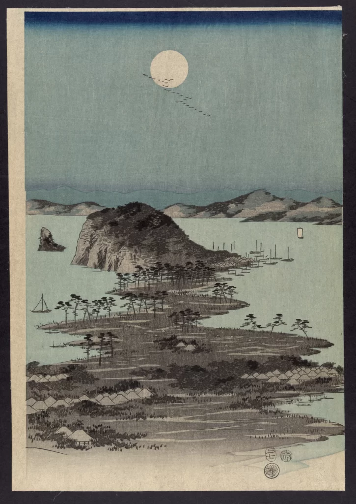 Moon Landscape Trees Water Boats Mountains