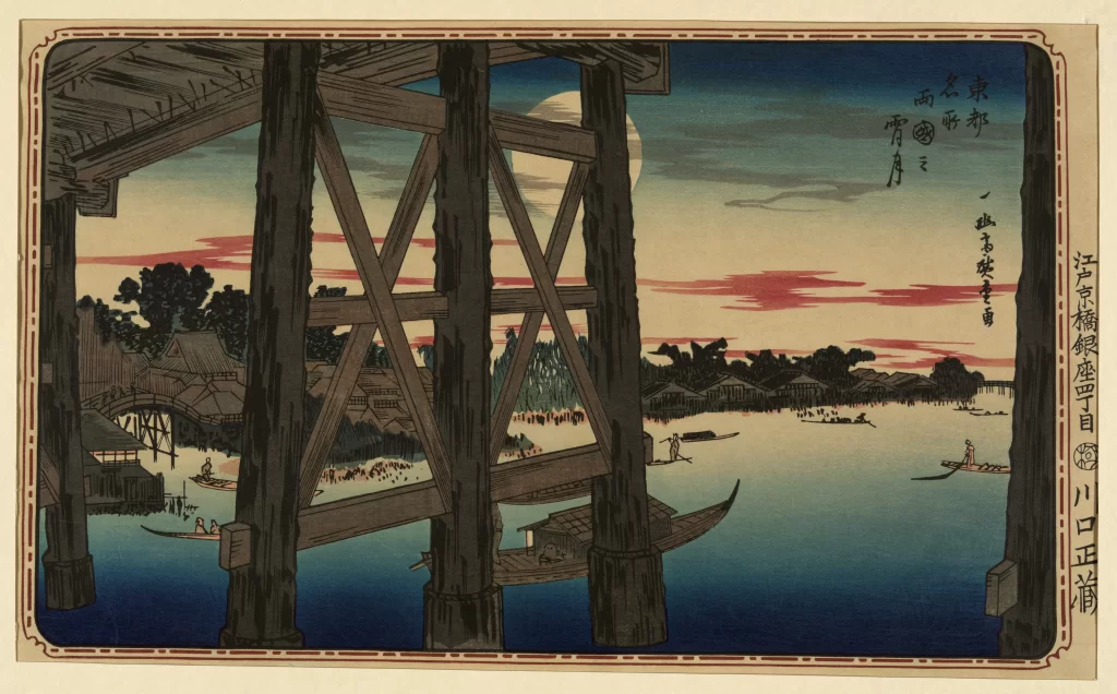 Moon River Landscape Boats Traditional Architecture