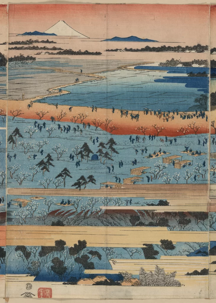 Mount Fuji Landscape Cherry Blossoms People Traditional Attire Serene