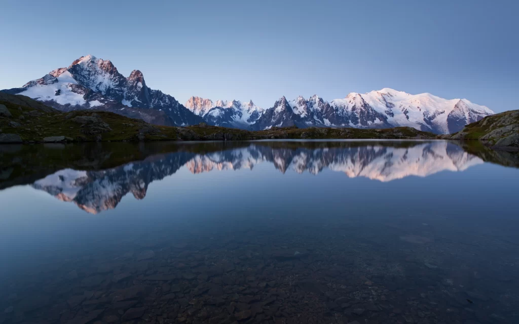 Mountain Snow Reflection Lake Clear Sky