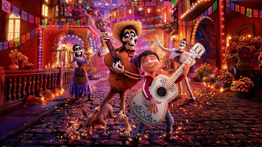 Music guitar festive colorful characters celebration