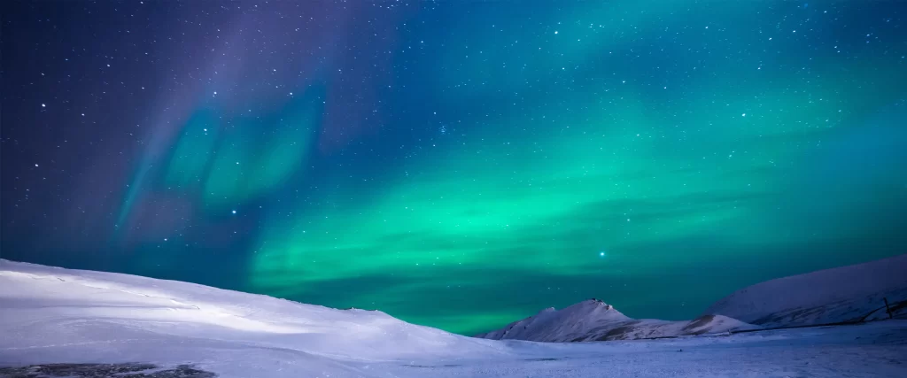 Northern Lights snow landscape stars night sky