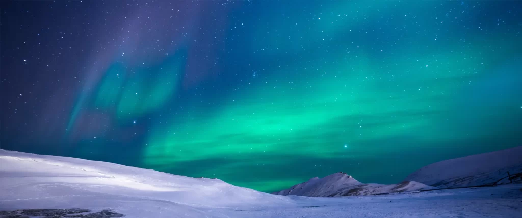 Northern Lights Snowy Landscape Starry Sky Aurora Tranquil Natural Wonder