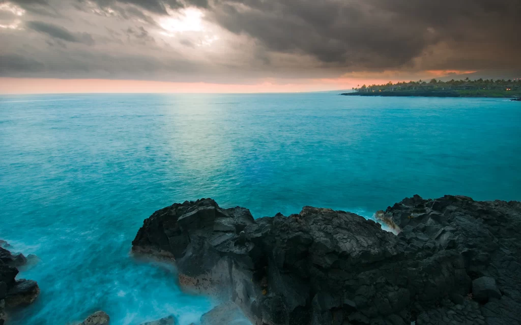 Ocean Waves Rocks Sky Clouds Sun
