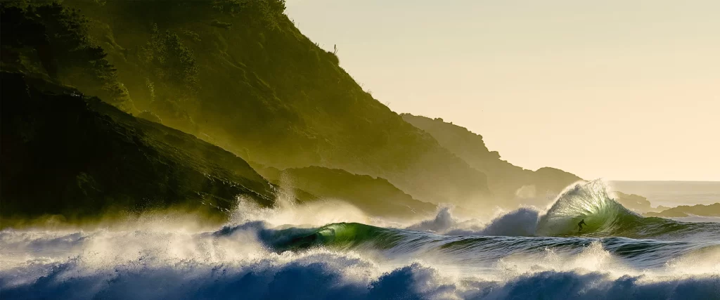 Ocean Waves Rocky Shore Sunset Surfer Nature Tranquility