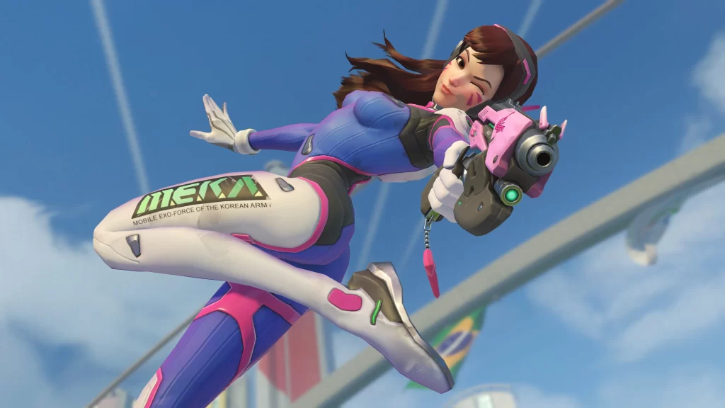 Overwatch DVa gaming character action futuristic combat hero