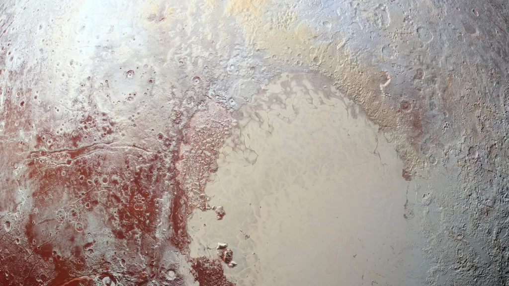 Planetary Surface Craters Geological Features Reddish-brown Textured Icy Terrain