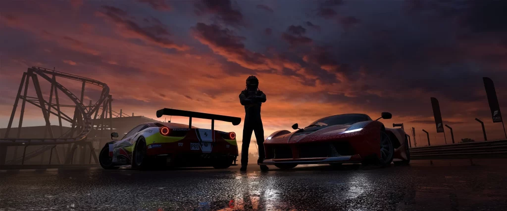 Race Cars Sunset Clouds Track Driver Silhouette