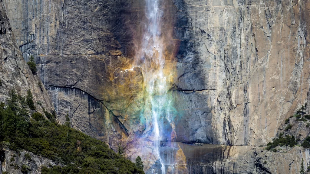 Rainbow Waterfall Natural Colorful Sunlight Scenic Majestic