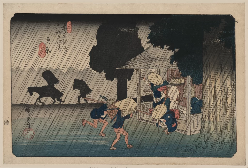 Rainy Traditional Shelter People Umbrella Horse