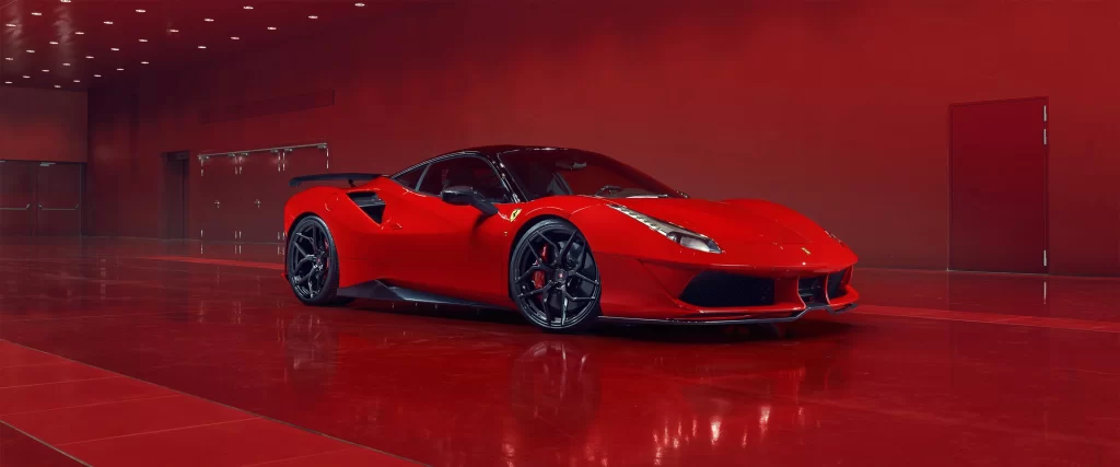 Red Sports Car Luxury Sleek Design Showroom Glossy Finish