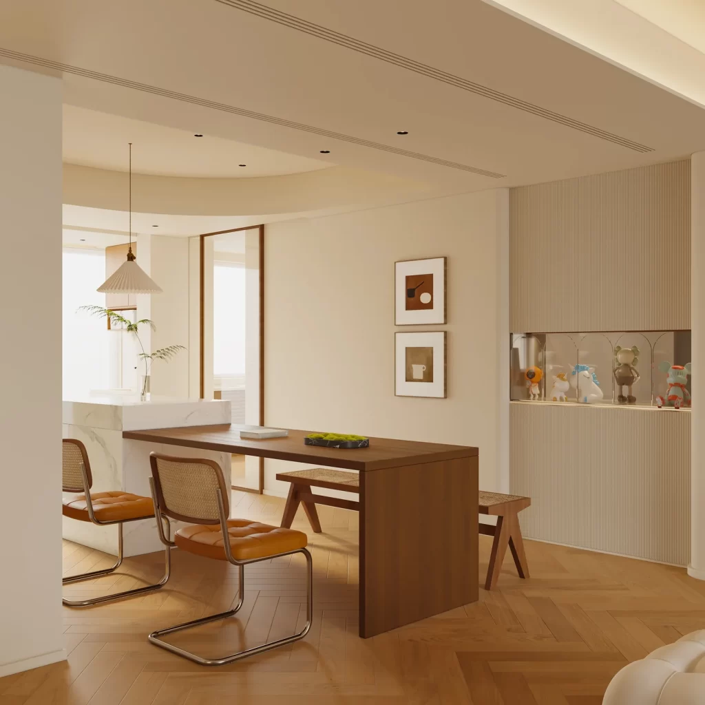 Room type dining furniture colors brown and beige style modern.