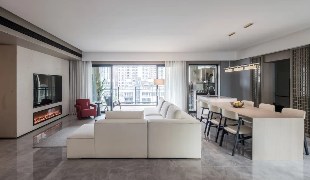 Room type living room furniture colors white beige red style modern.