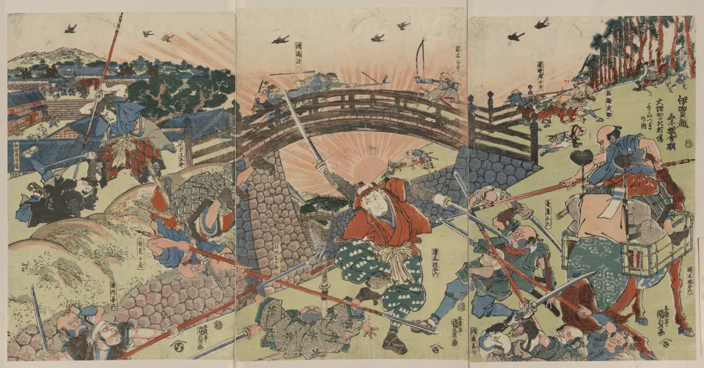 Samurai Battle Traditional Bridge Sunrise Warriors