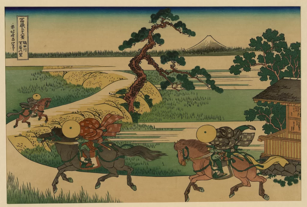 Samurai Horses Landscape Pine Tree Mount Fuji
