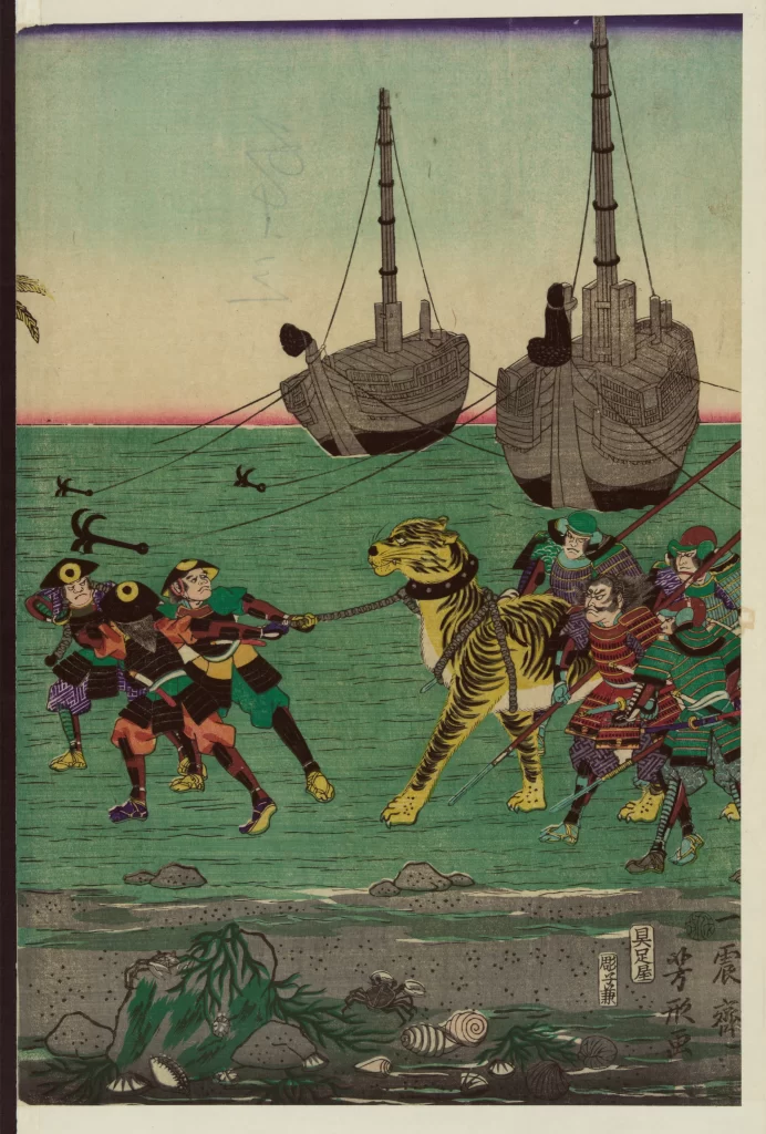 Samurai Tiger Ships Sea Traditional Attire Japanese Art