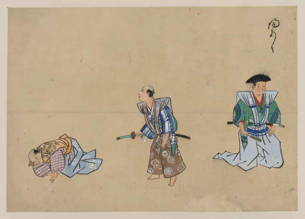 Samurai Traditional Attire Japanese Art Bowing Cultural Scene