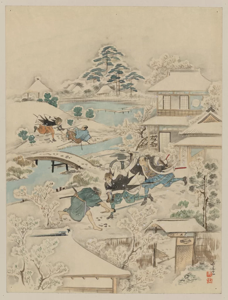 Samurai Traditional Japanese Snowy Landscape Battle Ukiyo-e Historical Scene