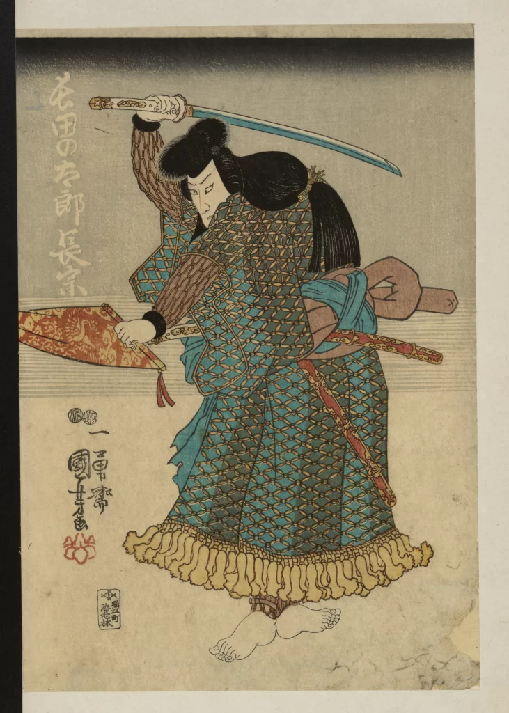Samurai Warrior, Traditional Attire, Sword, Dynamic Pose, Ukiyo-e Art