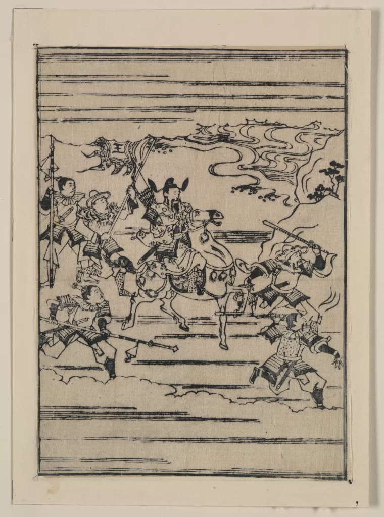 Samurai Warriors Horseback Battle Traditional Japanese Art Dynamic Composition Historical Scene