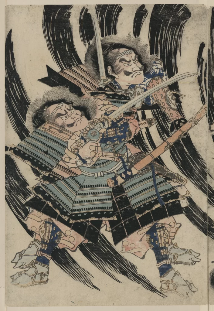 Samurai Warriors Traditional Armor Swords Dynamic Pose Japanese Art